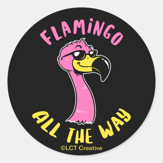 Sticker Rond Flamant rose En Tout (Devant)