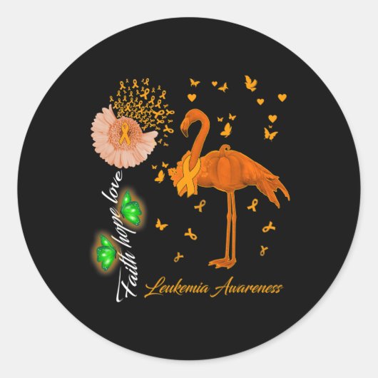 Sticker Rond Flamant rose Faith Hope Love Leukemia Sensibilisat (Devant)