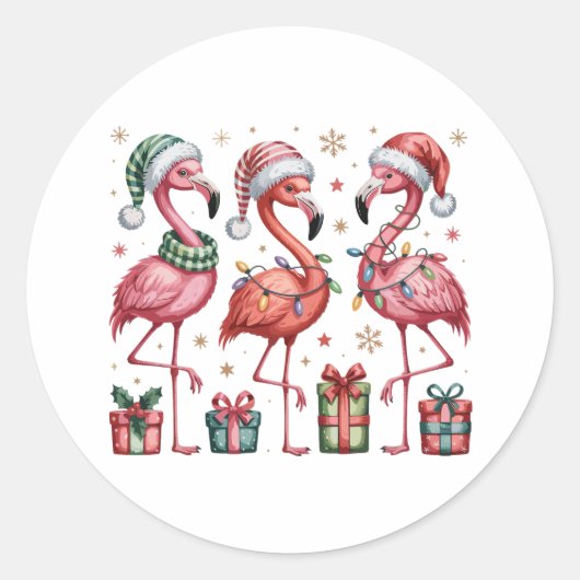 Sticker Rond Flamant rose Festif Noël Vacances Mignonnes Noël L (Devant)