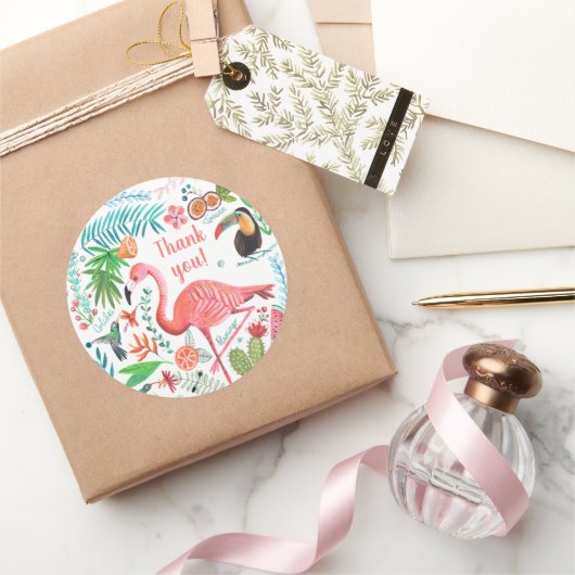 Sticker Rond Flamant rose Filles tropicales Anniversaire (Cadeaux)
