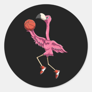 Sticker Rond Flamant rose Flamant rose De Basket-Ball Jeu De Ba