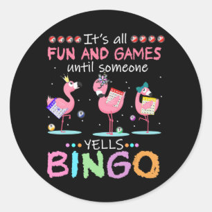 Sticker Rond Flamant rose   Flaming Bingo drôle