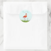 Sticker Rond Flamant Rose & Fleurs Merci (Sac)