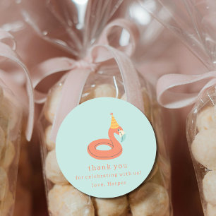 Sticker Rond flamant rose flottant pour enfants anniversaire fê