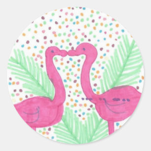 Sticker Rond Flamant rose Fun Tropical Motif