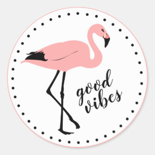 Sticker Rond Flamant rose Good Vibes Pink Black Cubs