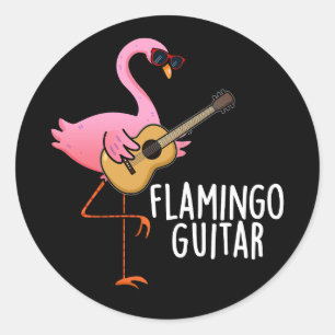 Sticker Rond Flamant rose Guitare Funny Music Pun Dark BG
