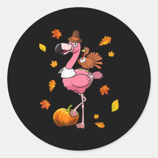 Sticker Rond Flamant rose | Halloween Flamant rose Thanksgiving (Devant)