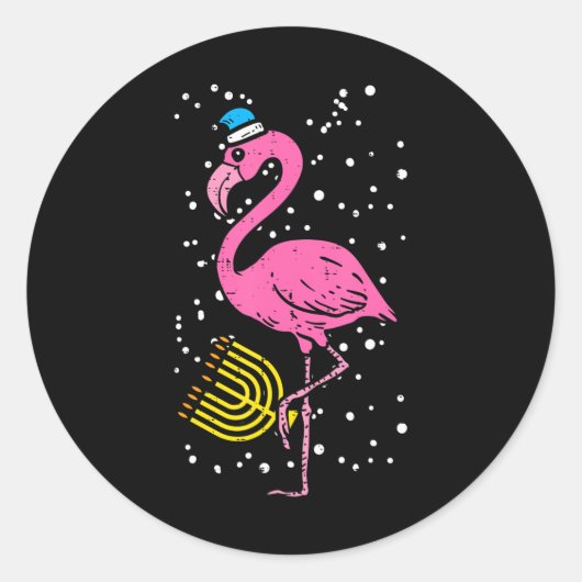 Sticker Rond Flamant rose juif Menorah Oiseau Lover Hanoukka (Devant)