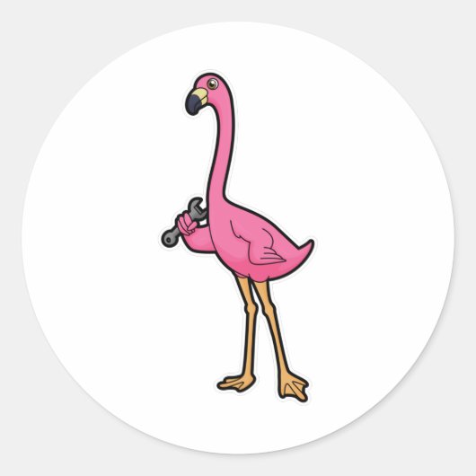 Sticker Rond Flamant rose mécanique avec clé (Devant)