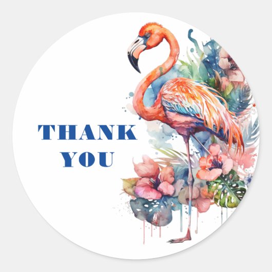 Sticker Rond Flamant rose Merci (Devant)