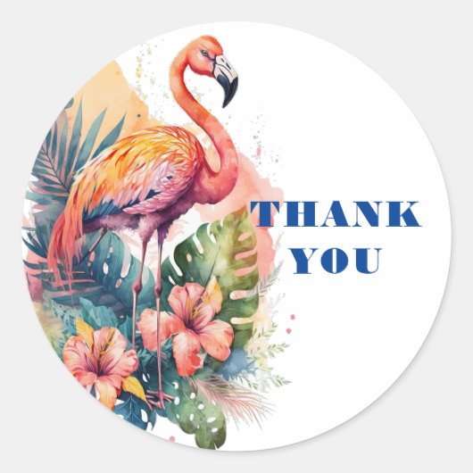 Sticker Rond Flamant rose Merci (Devant)