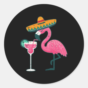 Sticker Rond Flamant rose Mexicain Sombrero Cinco De Mayo Fiest