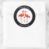 Sticker Rond Flamant rose mignon Merci Couple sur noir & blanc (Sac)