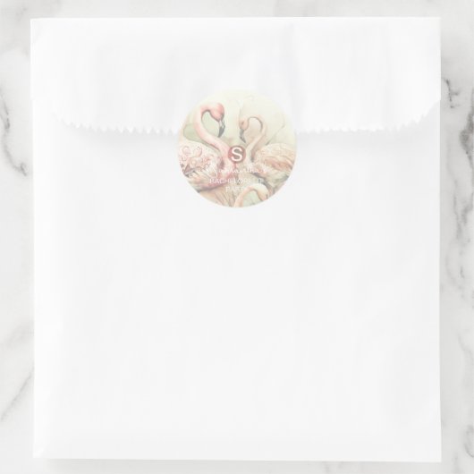 Sticker Rond Flamant rose monogramme personnalisé chic et stylé (Sac)