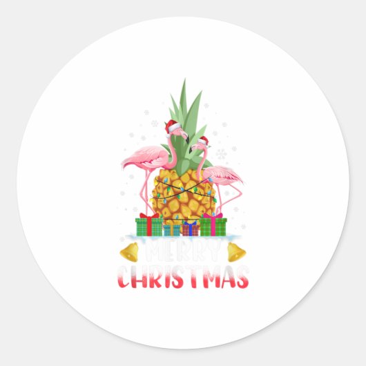 Sticker Rond Flamant rose Noël Arbre ananas Noël Noël Noël (Devant)