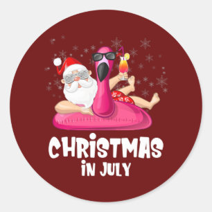 Sticker Rond Flamant rose Noël En Juillet Lover