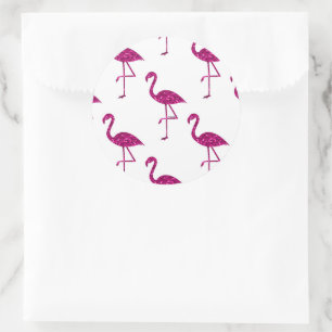 Sticker Rond Flamant rose pailleté motif de scintillements