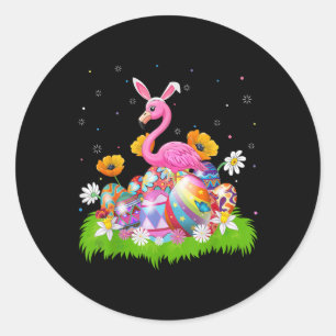 Sticker Rond Flamant rose Pâques Chasse aux Oeufs Bunny Flamant