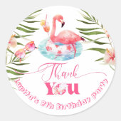 Sticker Rond Flamant rose Pool fête d'anniversaire rose merci (Devant)
