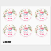 Sticker Rond Flamant rose Pool fête d'anniversaire rose merci (Feuille)