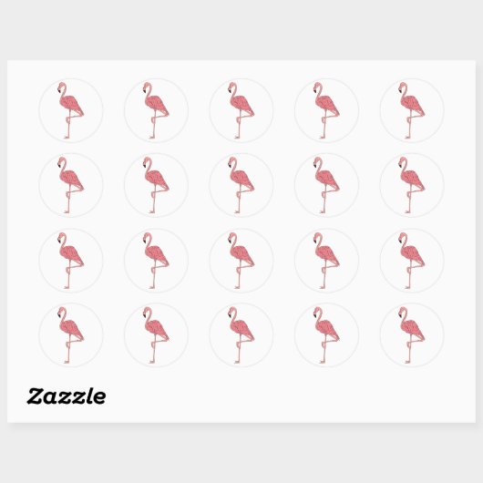 Sticker Rond Flamant rose rose (Feuille)