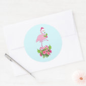 Sticker Rond Flamant rose rose à Santa Hat Noël Whimsical (Enveloppe)