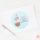Sticker Rond Flamant rose rose à Santa Hat Noël Whimsical (Enveloppe)