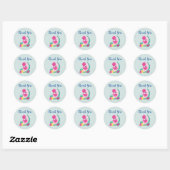 Sticker Rond Flamant rose rose avec pastèque et ananas (Feuille)