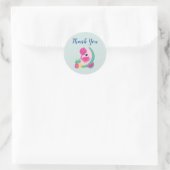 Sticker Rond Flamant rose rose avec pastèque et ananas (Sac)