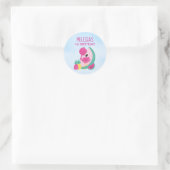 Sticker Rond Flamant rose rose avec pastèque et ananas Annivers (Sac)