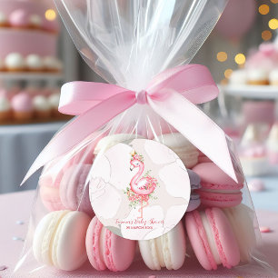 Sticker Rond Flamant rose rose C'est un Baby shower fille
