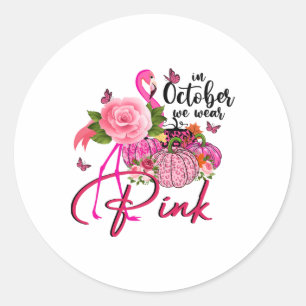 Sticker Rond Flamant rose Rose Citrouille En Octobre Nous Porto