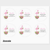 Sticker Rond Flamant rose rose dans Santa Hat Whimsical Christm (Feuille)