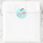 Sticker Rond Flamant rose rose Enveloppe tropicale 1er annivers (Sac)