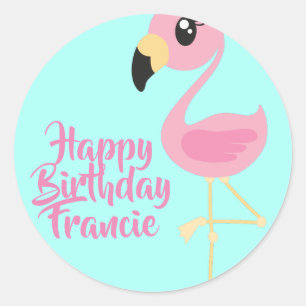 Sticker Rond Flamant rose rose Enveloppe tropicale 1er annivers