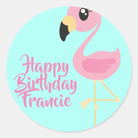 Sticker Rond Flamant rose rose Enveloppe tropicale 1er annivers (Devant)