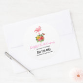 Sticker Rond Flamant rose rose et Hibiscus tropical Fancy Busin (Enveloppe)