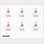 Sticker Rond Flamant rose rose et Hibiscus tropical Fancy Busin (Feuille)