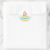 Sticker Rond Flamant rose rose Fille d'été 1er anniversaire (Sac)