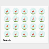 Sticker Rond Flamant rose rose & Fleurs Merci (Feuille)