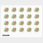 Sticker Rond Flamant rose rose & Fleurs tropicales (Feuille)