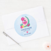Sticker Rond Flamant rose rose & Fruits fait main avec amour (Enveloppe)