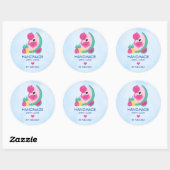 Sticker Rond Flamant rose rose & Fruits fait main avec amour (Feuille)
