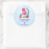 Sticker Rond Flamant rose rose & Fruits fait main avec amour (Sac)