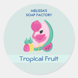 Sticker Rond Flamant rose rose & Fruits Savon parfums
