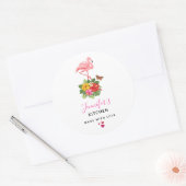 Sticker Rond Flamant rose rose & Hibiscus Tropical Cuisine soph (Enveloppe)