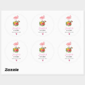 Sticker Rond Flamant rose rose & Hibiscus Tropical Cuisine soph (Feuille)