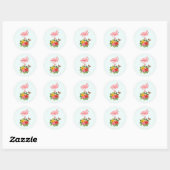 Sticker Rond Flamant rose rose & Hibiscus Tropical Fancy (Feuille)