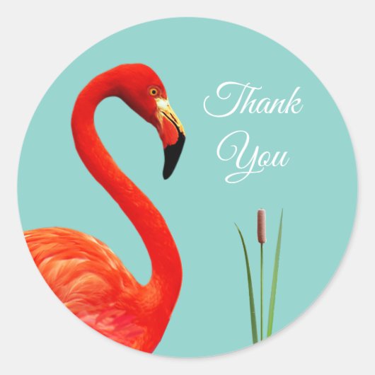 Sticker rond Flamant rose rose Merci classique (Devant)